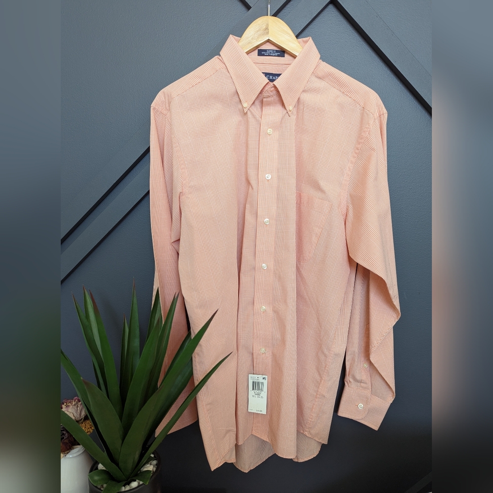 NWT Chaps Men's Orange Button-Down Shirt, Size 16-1/2 and 34/35